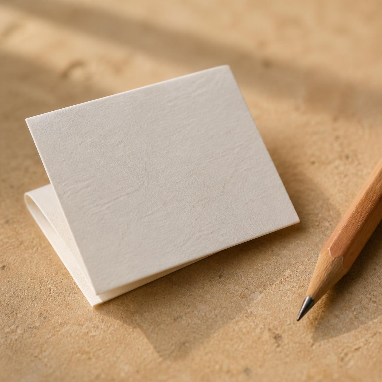 Leere Karte und Bleistift – bereit für einen kurzen Satz